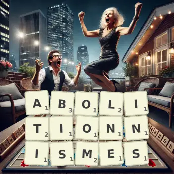 Illustration créative d'un jeu de lettres avec le mot ABOLITIONNISMES épelé sur le plateau.