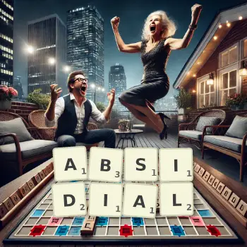 Illustration créative d'un jeu de lettres avec le mot ABSIDIAL épelé sur le plateau.