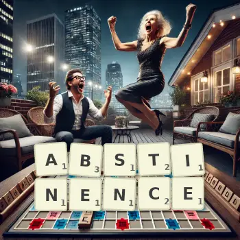 Illustration créative d'un jeu de lettres avec le mot ABSTINENCE épelé sur le plateau.