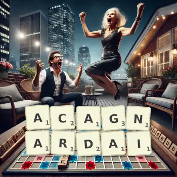 Illustration créative d'un jeu de lettres avec le mot ACAGNARDAI épelé sur le plateau.