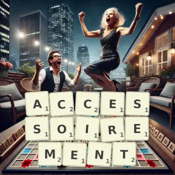 Illustration créative d'un jeu de lettres avec le mot ACCESSOIREMENT épelé sur le plateau.