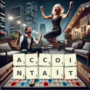 Illustration créative d'un jeu de lettres avec le mot ACCOINTAIT épelé sur le plateau.