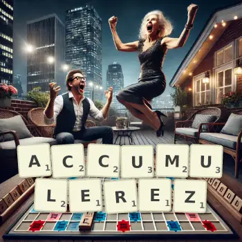 Illustration créative d'un jeu de lettres avec le mot ACCUMULEREZ épelé sur le plateau.