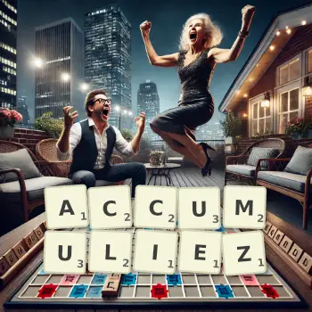 Illustration créative d'un jeu de lettres avec le mot ACCUMULIEZ épelé sur le plateau.