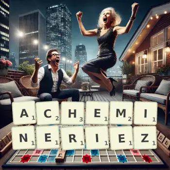 Illustration créative d'un jeu de lettres avec le mot ACHEMINERIEZ épelé sur le plateau.