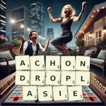 Illustration créative d'un jeu de lettres avec le mot ACHONDROPLASIE épelé sur le plateau.