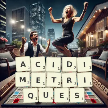Illustration créative d'un jeu de lettres avec le mot ACIDIMETRIQUES épelé sur le plateau.