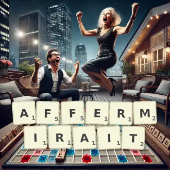 Illustration créative d'un jeu de lettres avec le mot AFFERMIRAIT épelé sur le plateau.