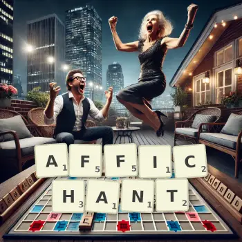 Illustration créative d'un jeu de lettres avec le mot AFFICHANT épelé sur le plateau.