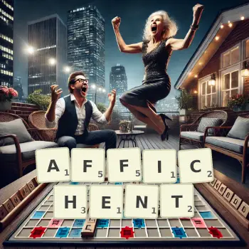 Illustration créative d'un jeu de lettres avec le mot AFFICHENT épelé sur le plateau.