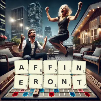 Illustration créative d'un jeu de lettres avec le mot AFFINERONT épelé sur le plateau.