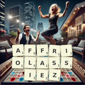 Illustration créative d'un jeu de lettres avec le mot AFFRIOLASSIEZ épelé sur le plateau.