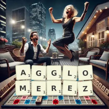 Illustration créative d'un jeu de lettres avec le mot AGGLOMEREZ épelé sur le plateau.