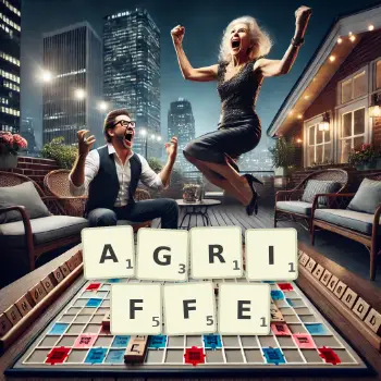 Illustration créative d'un jeu de lettres avec le mot AGRIFFE épelé sur le plateau.