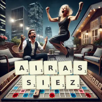 Illustration créative d'un jeu de lettres avec le mot AIRASSIEZ épelé sur le plateau.