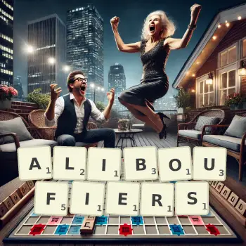 Illustration créative d'un jeu de lettres avec le mot ALIBOUFIERS épelé sur le plateau.
