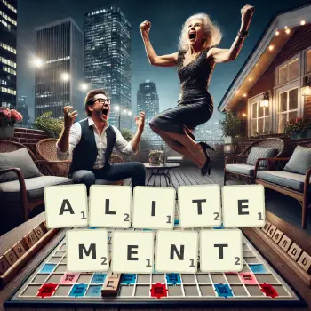 Illustration créative d'un jeu de lettres avec le mot ALITEMENT épelé sur le plateau.