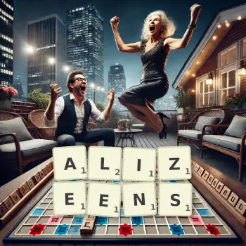 Illustration créative d'un jeu de lettres avec le mot ALIZEENS épelé sur le plateau.