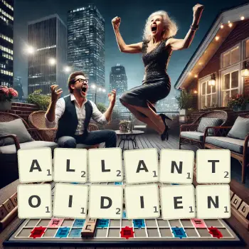 Illustration créative d'un jeu de lettres avec le mot ALLANTOIDIEN épelé sur le plateau.