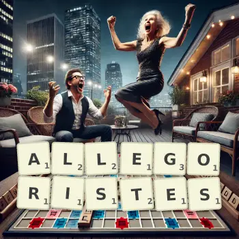 Illustration créative d'un jeu de lettres avec le mot ALLEGORISTES épelé sur le plateau.