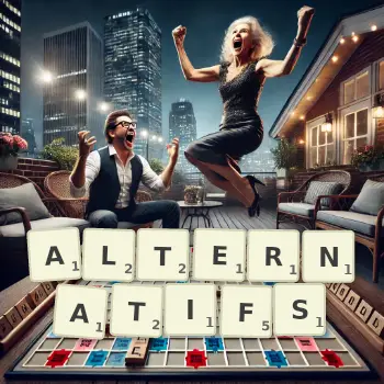 Illustration créative d'un jeu de lettres avec le mot ALTERNATIFS épelé sur le plateau.