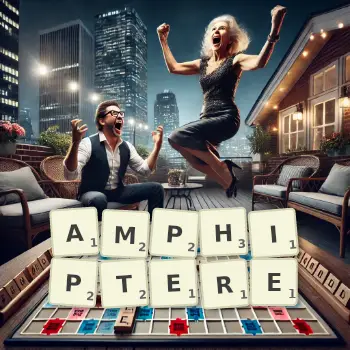 Illustration créative d'un jeu de lettres avec le mot AMPHIPTERE épelé sur le plateau.
