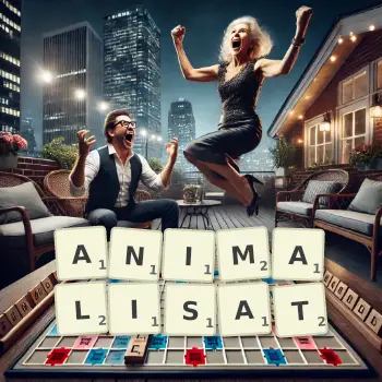 Illustration créative d'un jeu de lettres avec le mot ANIMALISAT épelé sur le plateau.