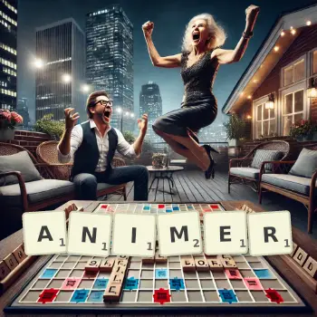 Illustration créative d'un jeu de lettres avec le mot ANIMER épelé sur le plateau.