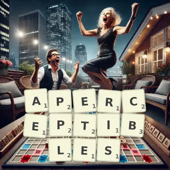 Illustration créative d'un jeu de lettres avec le mot APERCEPTIBLES épelé sur le plateau.