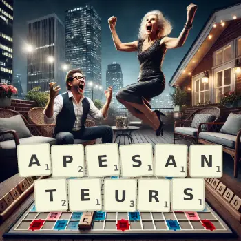 Illustration créative d'un jeu de lettres avec le mot APESANTEURS épelé sur le plateau.