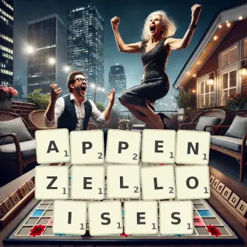 Illustration créative d'un jeu de lettres avec le mot APPENZELLOISES épelé sur le plateau.