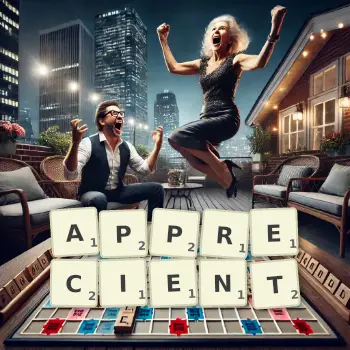 Illustration créative d'un jeu de lettres avec le mot APPRECIENT épelé sur le plateau.