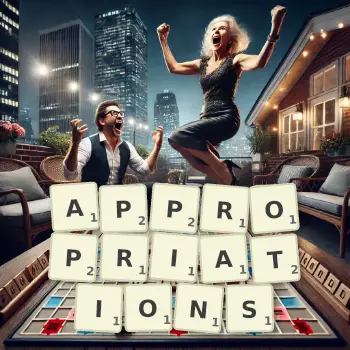 Illustration créative d'un jeu de lettres avec le mot APPROPRIATIONS épelé sur le plateau.