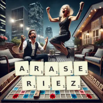 Illustration créative d'un jeu de lettres avec le mot ARASERIEZ épelé sur le plateau.