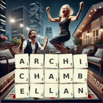 Illustration créative d'un jeu de lettres avec le mot ARCHICHAMBELLAN épelé sur le plateau.