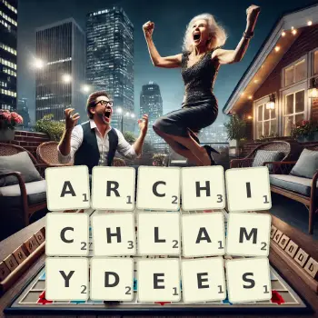 Illustration créative d'un jeu de lettres avec le mot ARCHICHLAMYDEES épelé sur le plateau.