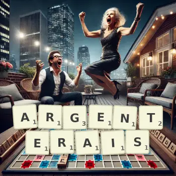 Illustration créative d'un jeu de lettres avec le mot ARGENTERAIS épelé sur le plateau.