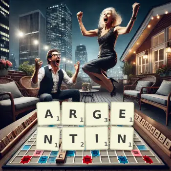 Illustration créative d'un jeu de lettres avec le mot ARGENTIN épelé sur le plateau.