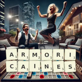 Illustration créative d'un jeu de lettres avec le mot ARMORICAINES épelé sur le plateau.