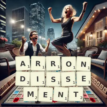 Illustration créative d'un jeu de lettres avec le mot ARRONDISSEMENT épelé sur le plateau.