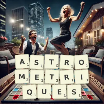 Illustration créative d'un jeu de lettres avec le mot ASTROMETRIQUES épelé sur le plateau.