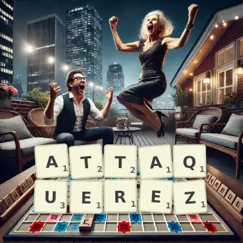 Illustration créative d'un jeu de lettres avec le mot ATTAQUEREZ épelé sur le plateau.