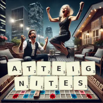 Illustration créative d'un jeu de lettres avec le mot ATTEIGNITES épelé sur le plateau.