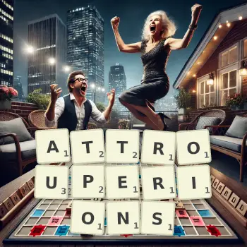 Illustration créative d'un jeu de lettres avec le mot ATTROUPERIONS épelé sur le plateau.