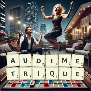 Illustration créative d'un jeu de lettres avec le mot AUDIMETRIQUE épelé sur le plateau.