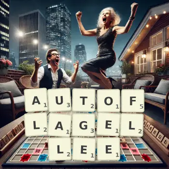 Illustration créative d'un jeu de lettres avec le mot AUTOFLAGELLEE épelé sur le plateau.