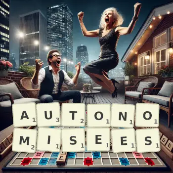 Illustration créative d'un jeu de lettres avec le mot AUTONOMISEES épelé sur le plateau.