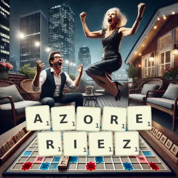 Illustration créative d'un jeu de lettres avec le mot AZORERIEZ épelé sur le plateau.