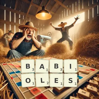 Illustration créative d'un jeu de lettres avec le mot BABIOLES épelé sur le plateau.