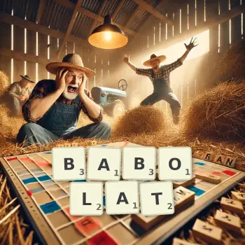 Illustration créative d'un jeu de lettres avec le mot BABOLAT épelé sur le plateau.